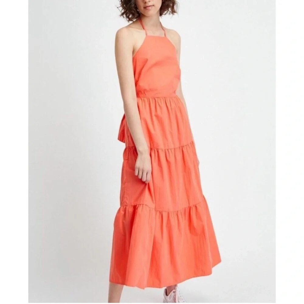 Gap Elegant Coral Halter Maxi Dress NWT color coral - Picture 2 of 4